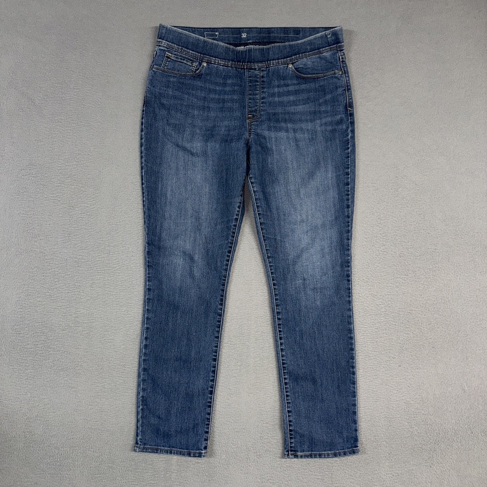 Levis Jeans Womens 14 Blue Pull On Straight Stretch Distressed Denim Cotton